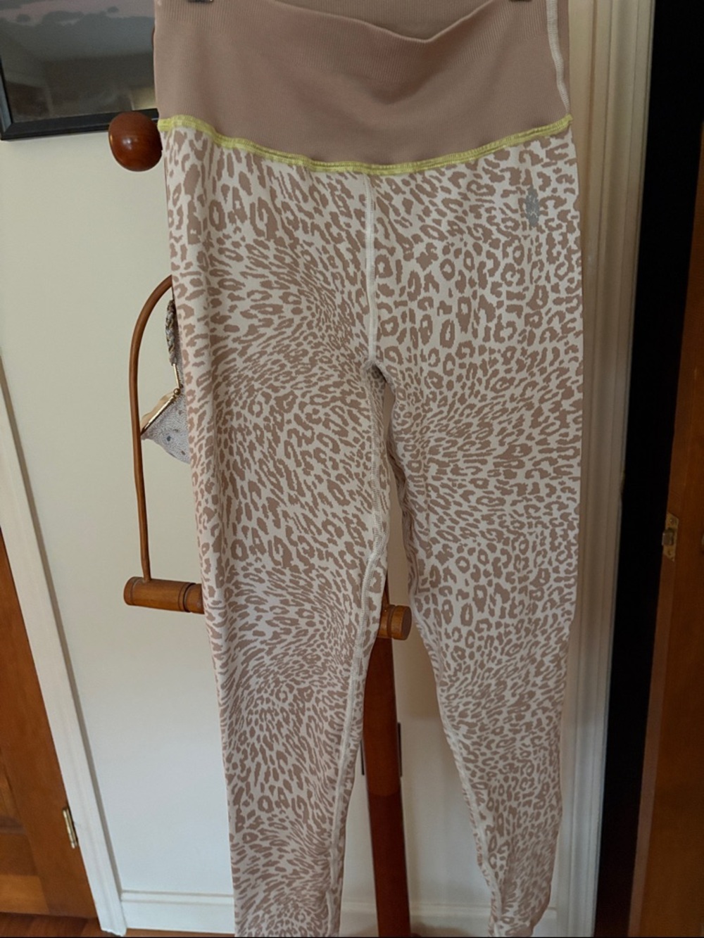 Free People Beige Leopard Print Leggings with Neon Trim